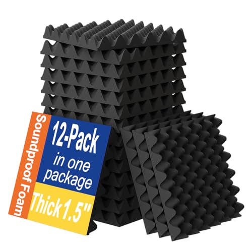 12 Pack 1.5'X12'X12' Sound Proofing Egg Crate Foam Pad(Most Soundproofing Design), Upgraded Foam...