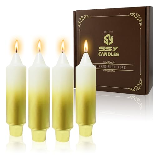 NJAO HOO Gold Christmas Candles 5 Inch Short Taper Candle Metallic Candlesticks Unscented Candle Set for Home Decor Christmas Party Dinner Candles, 4 Pack