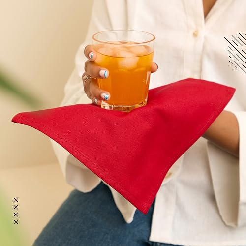 Image of Encasa XO Dining Cocktail Napkins 12 pcs (1 Dozen) Set of Large 23x23 cm (9 inchx9 inch) - Deep Red - Absorbent Heavy Cotton Party Fabric Machine Washable for Home Restaurant Banquet & Hotel