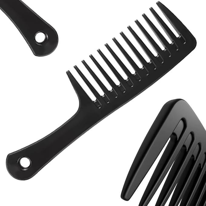 Image of Combelle Professional Wide Tooth Detangling Comb for Women & Men | Durable Black Plastic Anti-Breakage Shampoo Comb | Smooth Rounded Teeth for Curly, Long, Thick & Wet Hair