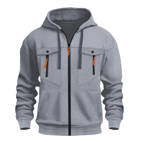 Men's Pullover Hoodie Fleece Long Sleeve Cargo Sweatshirts Plus Size Contrast Color Military Sweatshirt with Pocket