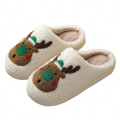 Christmas Slippers for Women House Shoes Fluffy Soft Cozy Bedroom Cartoon Plush Cute Slippers for Indoor Outdoor