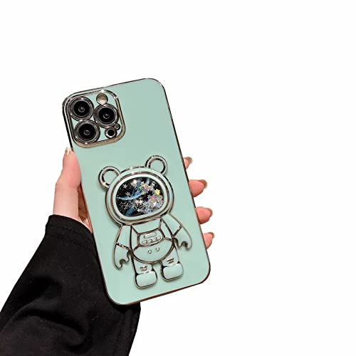 Nadoli pour Samsung Galaxy S21 Ultra Sable mouvant Ours Astronaute Invisible Béquille Coque,Ultra Mince Placage Astronaute Pliant Supporter Silicone Flexible Paillette Housse Étui de Potection