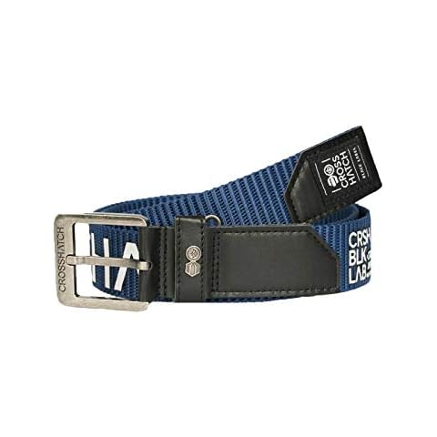 Mens Crosshatch Nylon Web All Over Logo Fashion Jean Belt Deramus - Indigo Blue Cover