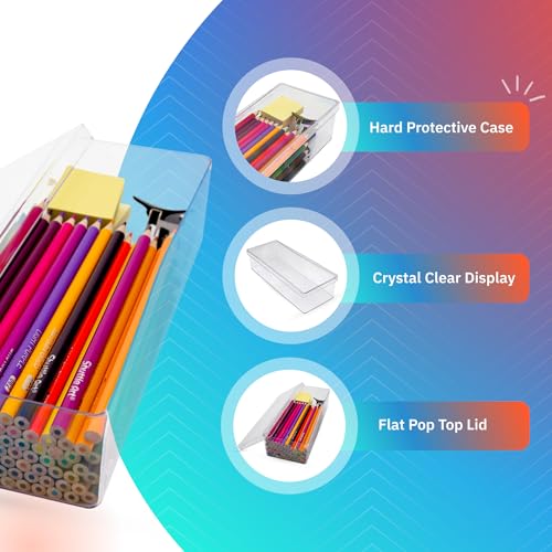 Image of Set of 4 Acrylic Boxes with Lids, 9.5 inchL x 3.56 inchW x 2.25 inchH, Made in USA, Plastic Pencil Box, Crayon Box, and Art Supply Organizer, Clear Display Case for Collectibles