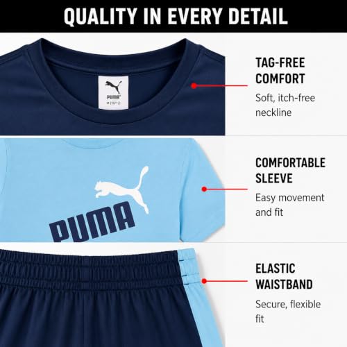 Image of PUMA Boys Active Shorts Set - 3 Piece Performance T-Shirt, Dry Fit Tank Top, and Gym Shorts - Activewear Set for Boys (4-16)