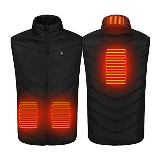 Damen Heizung Weste, elektrische Heizung Jacke USB-Lade waschbar warme Weste, Winter warme Jacke, Berg Anzug im Freien Skifahren und Wandern,Schwarz,L