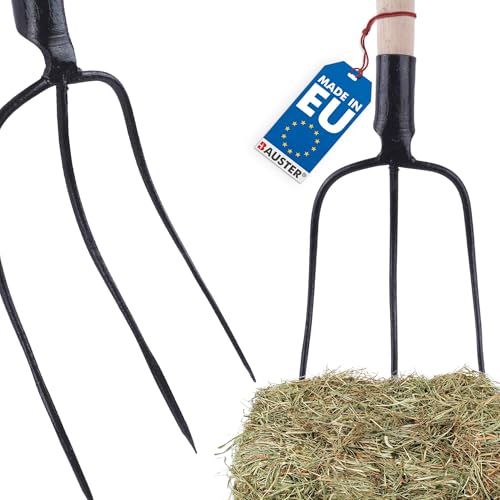 Bauster® Spatengabel, Heugabel, Gabel 3 Zinken für Garten mit Stiel 115cm Forke für Stall, Bauernhof hochwertigem Stahl, Dunggabel, Robust Mistgabel für den Gärtner und Landwirt, Drahtgabel