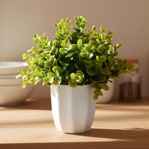 Image of fancymart Artificial Plant Eucalyptus Green Bunch in Pot - 22 cm Height, Perfect for Tabletop Decoration | Ideal for Home & Office Decor