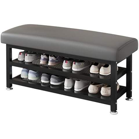 LWWJJ Shoe Rack Bench, 31.5"x12.2"x19.3" Upholstered Shoe Storage Bench, 2-Tier Shoe Organizer and Entryway Bench, Stylish Shoe Bench for Entryway, Bedroom, Gray Cover