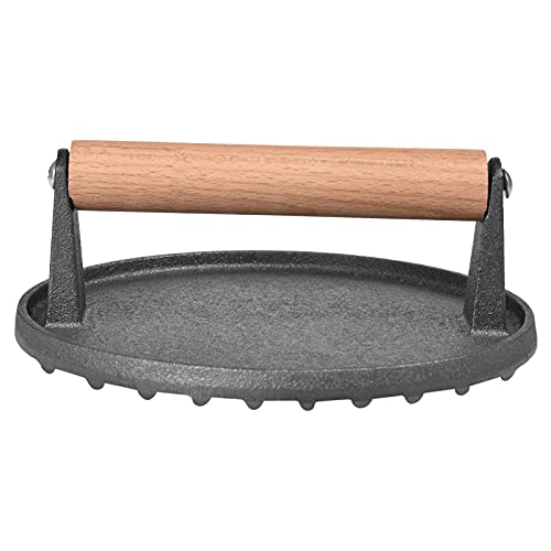 filete, placa prensado carne barbacoa, plancha hierro fundido para asar barbacoa resistente hamburguesa carne con mango madera, funciona perfectamente con cualquier plancha.