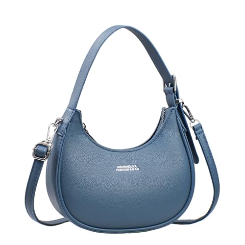 Bolsa Meia-Lua Baguete - Alça Ajustável Ombro/Transversal para Uso Diário e Eventos (Azul)