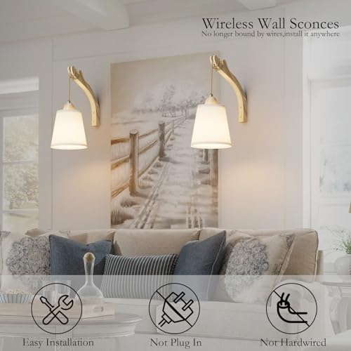 Image of Boho Battery Operated Wall Sconce,5500mAh Rechargeable Wireless Wall Light 3 Colors Dimmable with Remote Control Easy Install for Bedroom Living Room