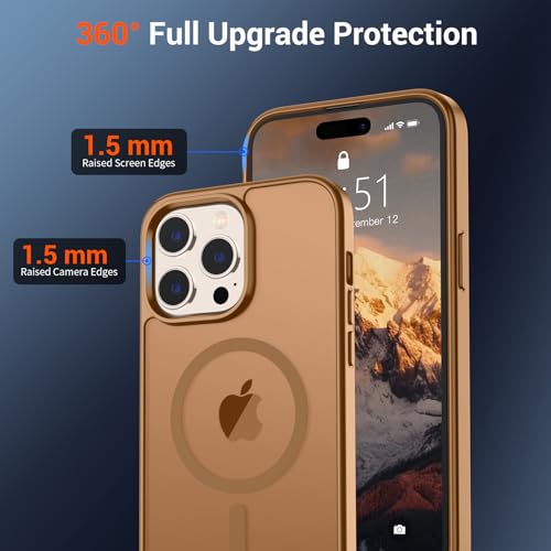 Image of SUPFINE Magnetic for iPhone 14 Pro Case (Compatible with MagSafe) (Military Grade Drop Protection) Translucent Matte Shockproof Phone Cover,Brown