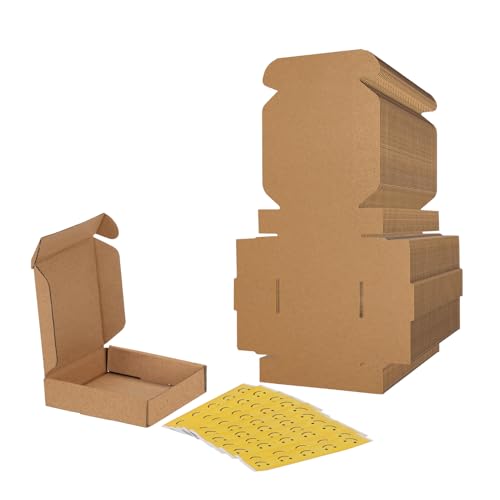 Image of RLAVBL 4x4x1 Small Shipping Boxes Set of 50, Brown Corrugated Cardboard Box for Packing, Mailing, Business