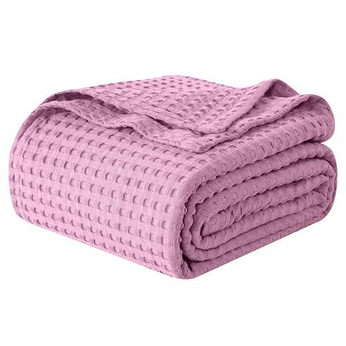 Image of Elegant Comfort Premium 100% Cotton Waffle Blanket - Lightweight Breathable Waffle Weave Bed Blanket - Soft and Warm All Season Blanket for Couch, Sofa and Bed, King Size 90x108 Inches, Lavender