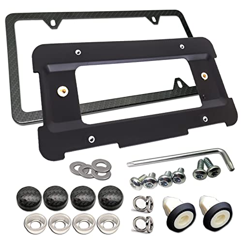 Aootf Marco de soporte de matrícula trasero, compatible con BMW Series 1 a 6, soporte de etiqueta con tuercas expansibles enchufables y marco de matrícula de fibra de carbono y tornillo de acero
