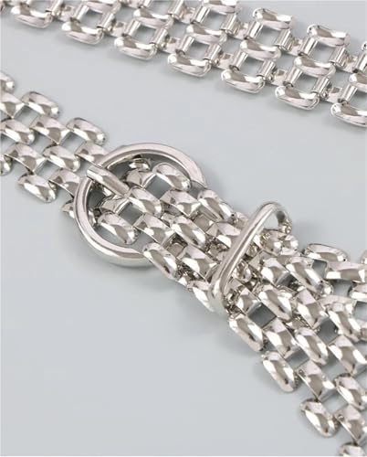 Decorative Belt Belts For Women Cool Gold Silver Waist Chain Belt Decoration Suit Jeans Skirt Girdle Banquet for Country Concert Outfit(Silver)4