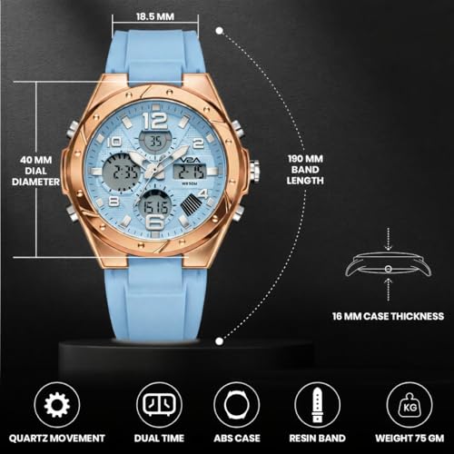 Image of V2A Aura Edge 40mm Analog Digital Watch for Women | Modern Everyday Style | Alarm Stopwatch Backlight Day Date | Comfortable TPU Strap | 50M Water Resistant | Gift for Ladies