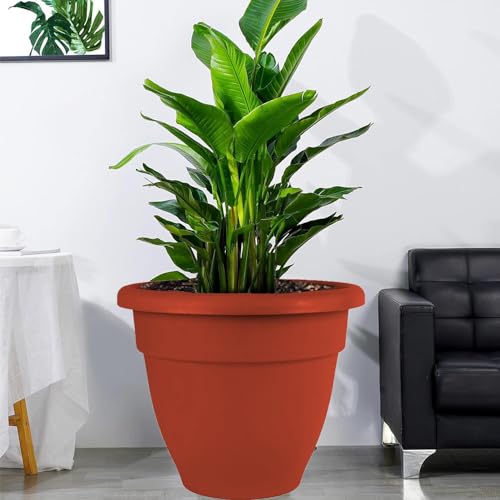 IMAGINEA 18 Inch Plastic Planters Big Size Outdoor Gardening Plant Container for Garden Terrace Balcony Patio Nursery Indoor Large Flower Pots for Home Office Decor (Pack of 2, Red)