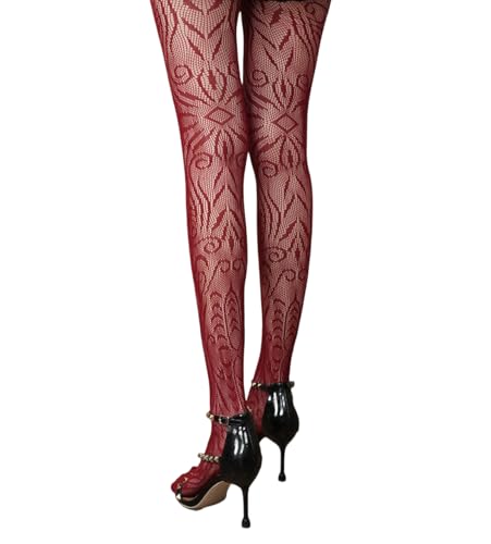 Image of Mrotrida Women's Fire Patterned Fishnet Tights Sexy Elastic Blaze Pantyhose Leggings Fire Mesh Stockings