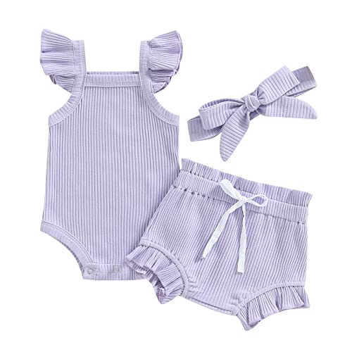 Image of Engofs Newborn Baby Girl Summer Clothes Boho Infant Sleeveless Romper Bodysuit Shorts Headband 3Pcs Outfits