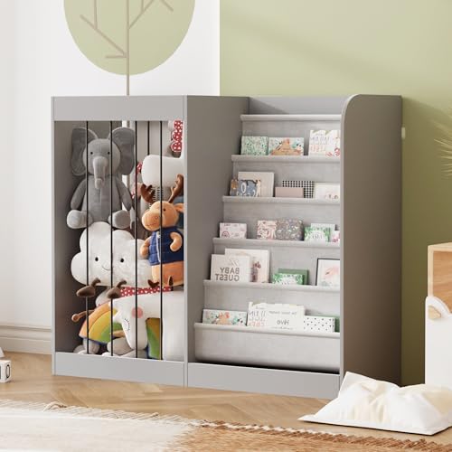 Image of NACHES 5-Tier Kids Bookshelf Toy Storage Net Holder Sling Grey