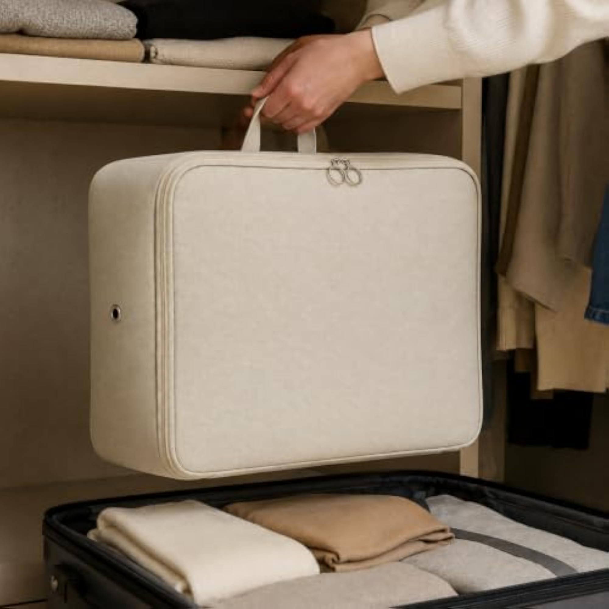 Wrinkle-Resistant Memory Fabric Travel Organizer Set, Off-White