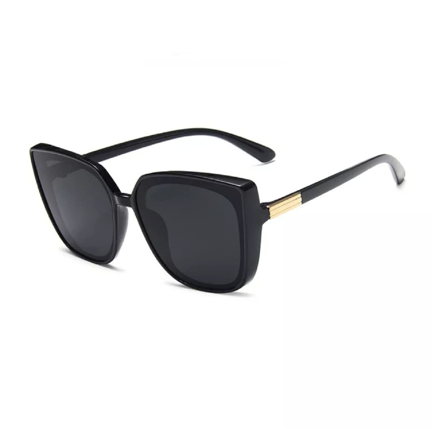 Black Square Cateye Sunglasses for Women Celeb Retro Vintage Gold Detail Oversize Frame