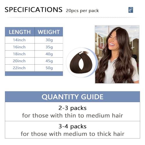 Image of COOKAYU Invisible Tape in Human Hair Extensions, Medium Brown