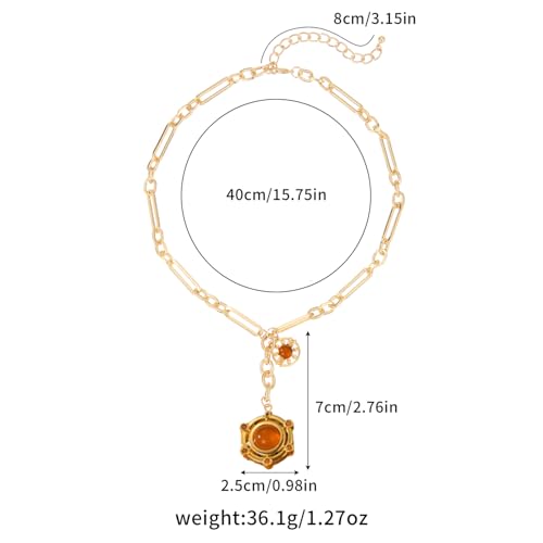 18K Gold-tone Plated Necklace for Women Chunky Agate Pendent Choker Dianty Sun Heart Necklace Unisex2