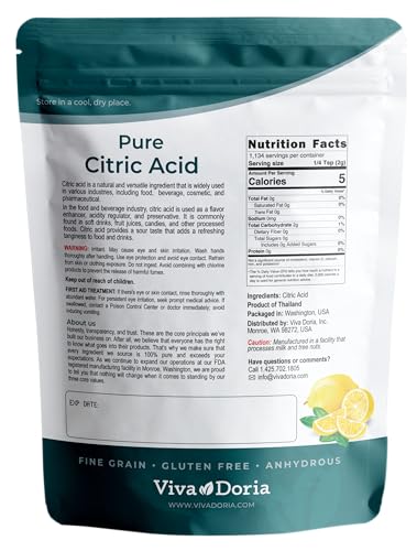 Image of Viva Doria 100% Pure Citric Acid, Food Grade, Fine Grain, 5 Pounds (80 Ounces)