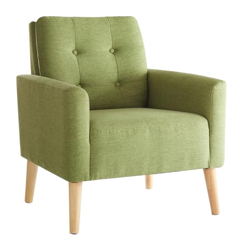 Mondeer Fauteuil, Canapé 1 Place en Polyester avec Pieds en Bois Massif Style Scandinave pour Chambre Salon Balcon Bureau, Vert