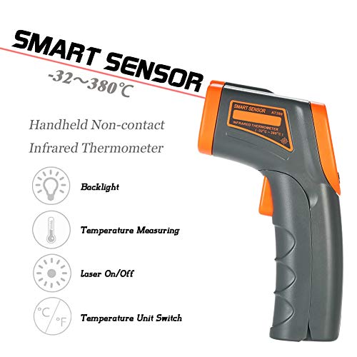 Industrial Temperature, Handheld Digital Laser Non-Contact Temperature, -32~380°C(-26~716°F) IR Digital Infrared Temperature, Accurate