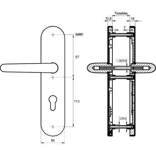 1 Cama de protección con placa larga de drückergrt. Formato ES1 exterior Cartel 492836 mm, ovalado, pulsador de forma de U PZ, 72 mm, 12 unidades