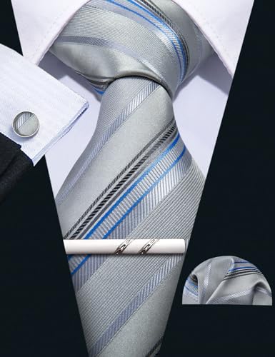 Image of Barry.Wang Designer Mens Tie Sets Collection, Eleagnt Gift Box Tie Clips Handkerchief Cufflink Set