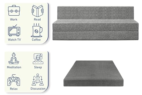 Image of Foldable Four Seater Sofa Cum Bed, Sofa Bed 6 X 6 Feet, Jute Fabric- Washable Cover- Including Four Cushion Perfect for Home & Office - Grey Color