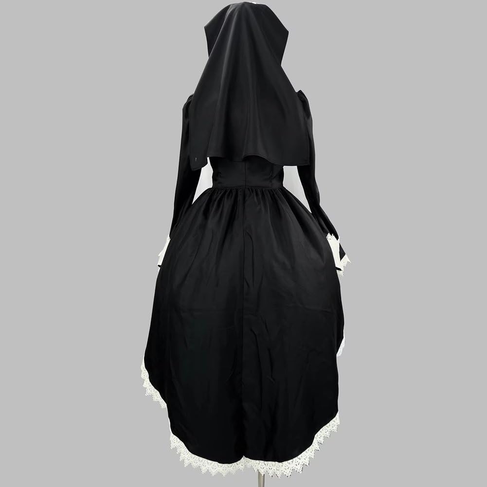 Kostium zakonnicy na Halloween, dla kobiet, czarny, gotycki, okropny klasztor, sukienka na Halloween, imprezę, strój cosplay