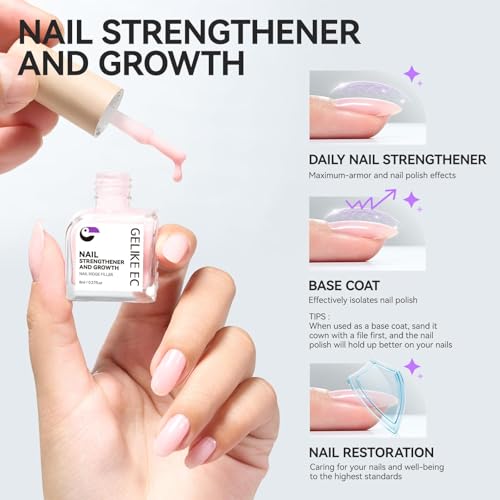 Image of Nail Ridge Filler For Damaged Nails: Gelike ec 8 in 1 Nail Strengthener for Thin Nails and Growth,Protein Nail Ridge Filler with Top Coat Free