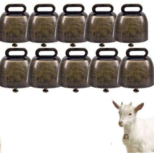 YANGWEN Lot de 10 Cloches à Vache en Métal Style Rétro - Sonnailles pour Pâturage Bovins, Moutons, Chèvres - Cloche Bronze Super Sonore pour Animaux