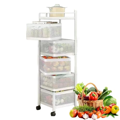 Carrito de cocina con ruedas y cestas de alambre transpirables 5