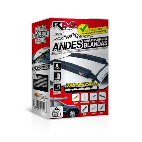 ROLMOVIL – Baca Coche Universal Blanda, Barras de Techo Suaves con Correas, 2 módulos 125 x 18 x 7 cm con Tejido Antideslizante, Montaje sin Herramientas