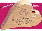 Geschenkissimo Trauerherz mit Spruch, Grabschmuck frei personalisierbar aus Holz, Buche - Herz zur Trauer, Grabherz für Beerdigung, Urnenbeisetzung, Trostspender und Trauergeschenk
