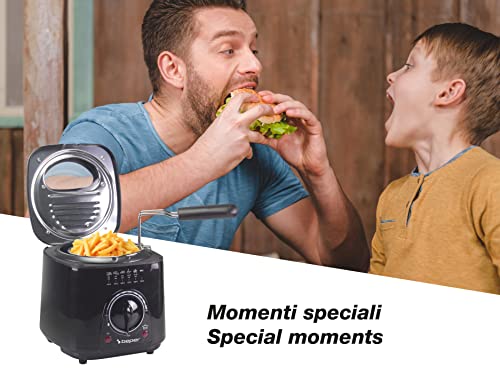 Beper P101FRI100 1 l elektrische Fritteuse, 950 W, herausnehmbarer Stahlkorb, Deckel mit Bullauge, waschbarer herausnehmbarer Filter, einstellbare Temperatur, rutschfeste Füße, schwarz – Bild 6