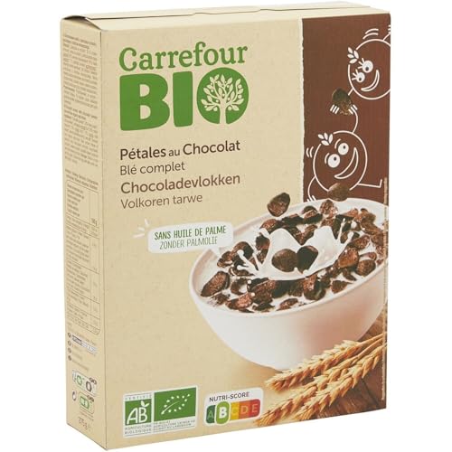 Pétales Chocolat Bio CARREFOUR BIO céréales blé complet format familial lot de 3 paquets
