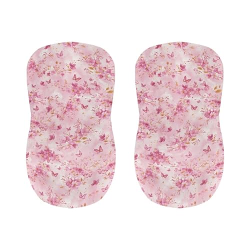 Image of Cherry Blossom Pink Butterfly Bar Stool Cover Stretch Counter Stools Pub Chair Slipcover for Dining Room Removable Anti-Scratches Spills Chair Covers for Dining Room Chairs Set of 2