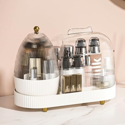 Booklov Large Makeup Organizer with Lid, 360 Rotating Makeup Storage Case, Rotatable Cosmetic Storage Rack, Cosmetic Display Case (White) Cover