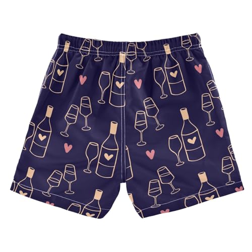 Boys Swim Trunks Quick Dry Valentines Wine Cup Beach Board Shorts with Mesh Lining Youth Swimwear 2-12T2