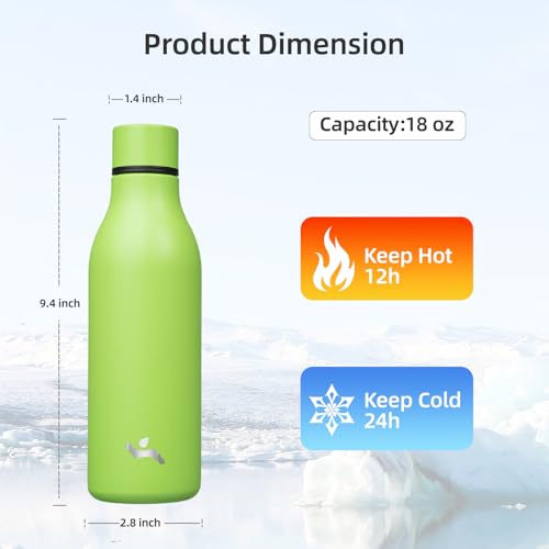 Image of Konokyo Insulated Water Bottle with Strap,18 oz Double Wall Stainless Steel Vacuum Bottles Metal Water Flask,Green