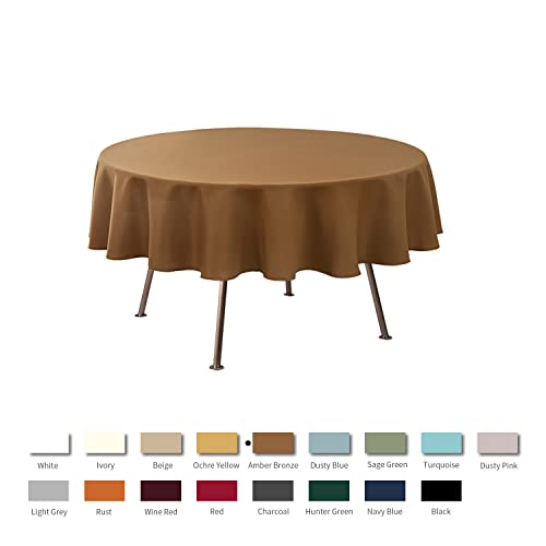 Image of maxmill Fall Tablecloth Stain Resistant Waterproof Wrinkle Resistant Spillproof Washable Soft Textured Table Cloth for Dining Room Harvest Thanksgiving Parties, Round 70 Inch, Amber Bronze
